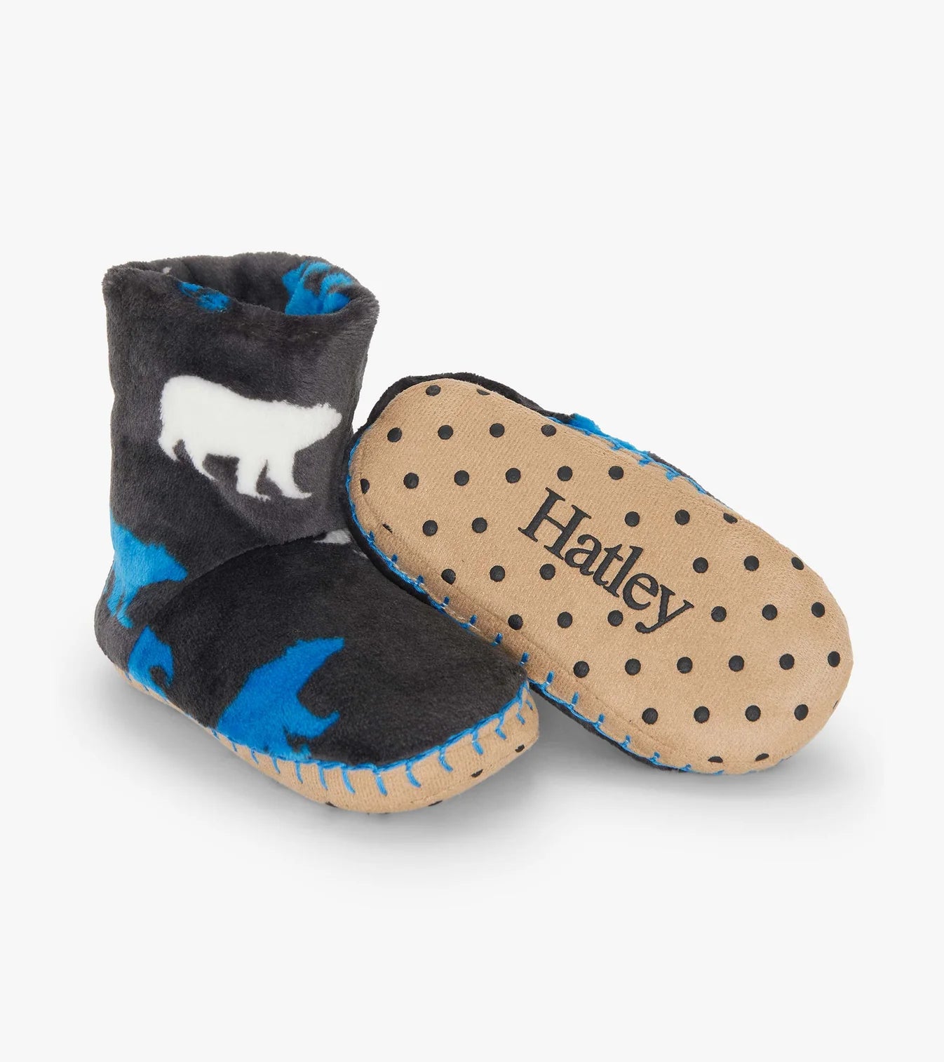 Dark Gray Polar Bear Silhouette Fleece Slippers