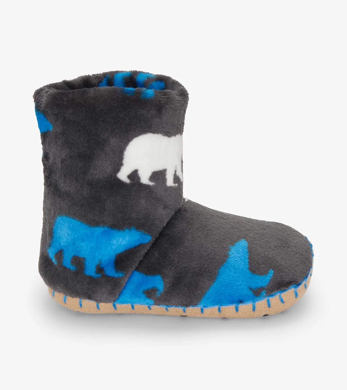 Dark Gray Polar Bear Silhouette Fleece Slippers