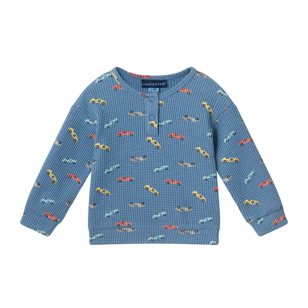 Printed Navy Waffle Henley Set
