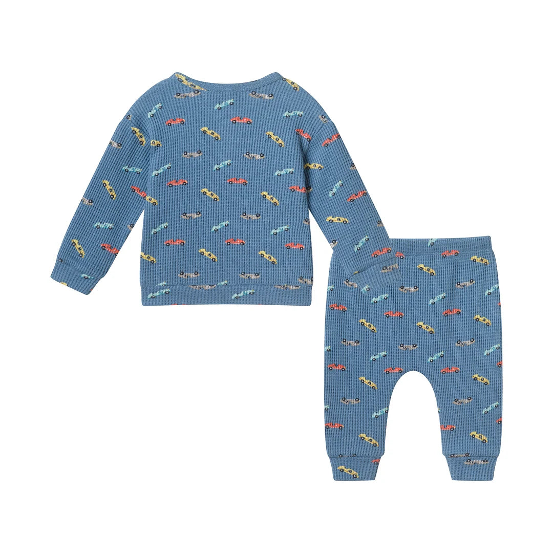 Printed Navy Waffle Henley Set