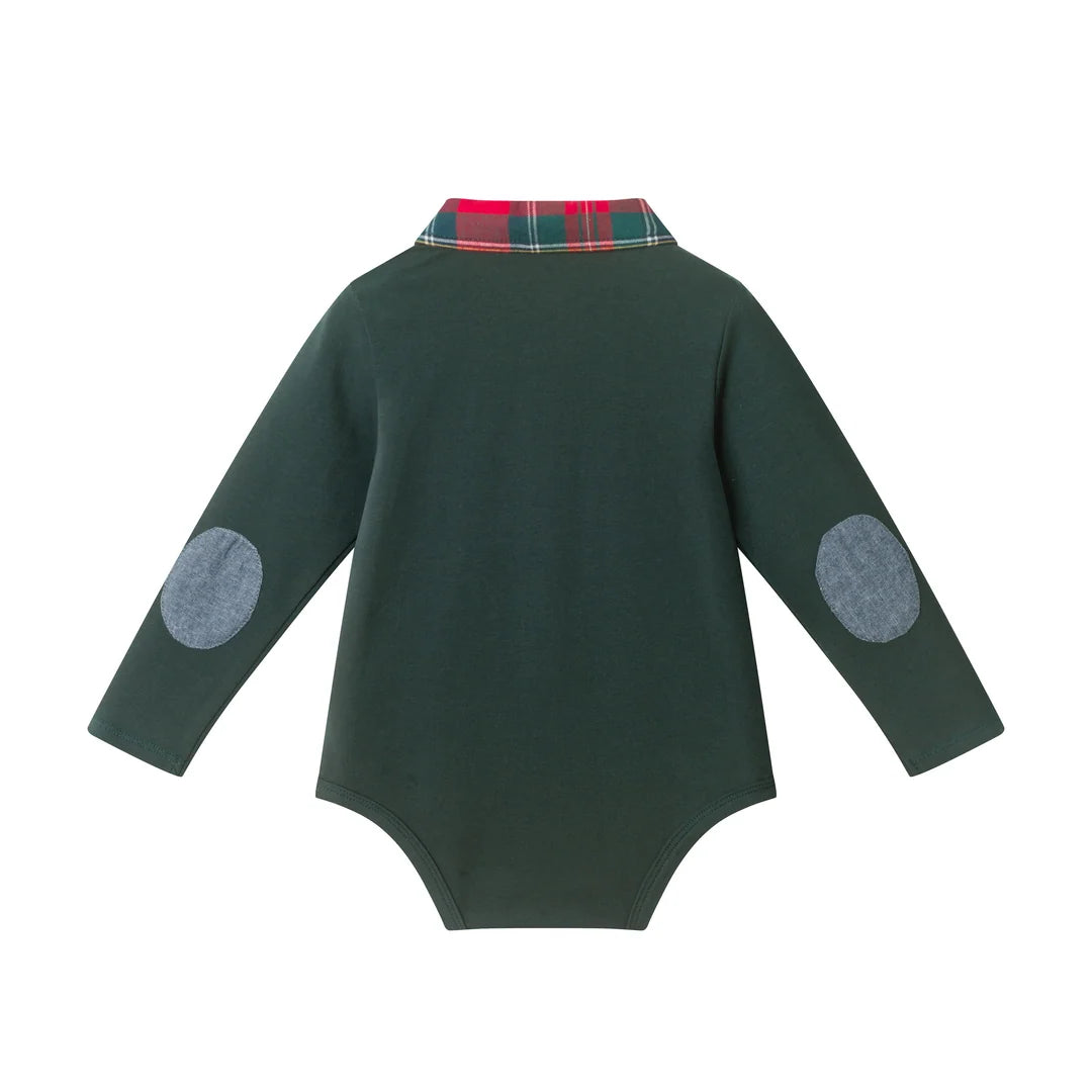 Dark Green Plaid Collar Polo Bodysuit