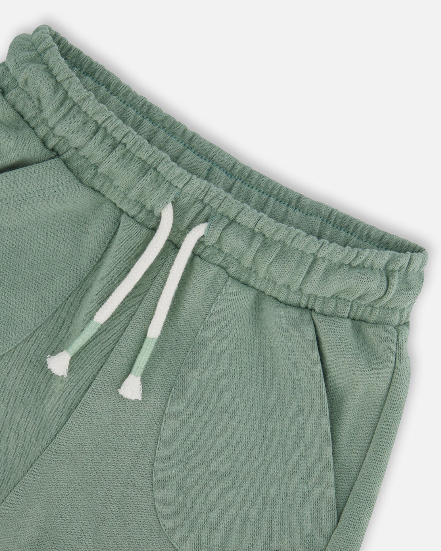 Green French Terry Elastic Waist Pocket Shorts