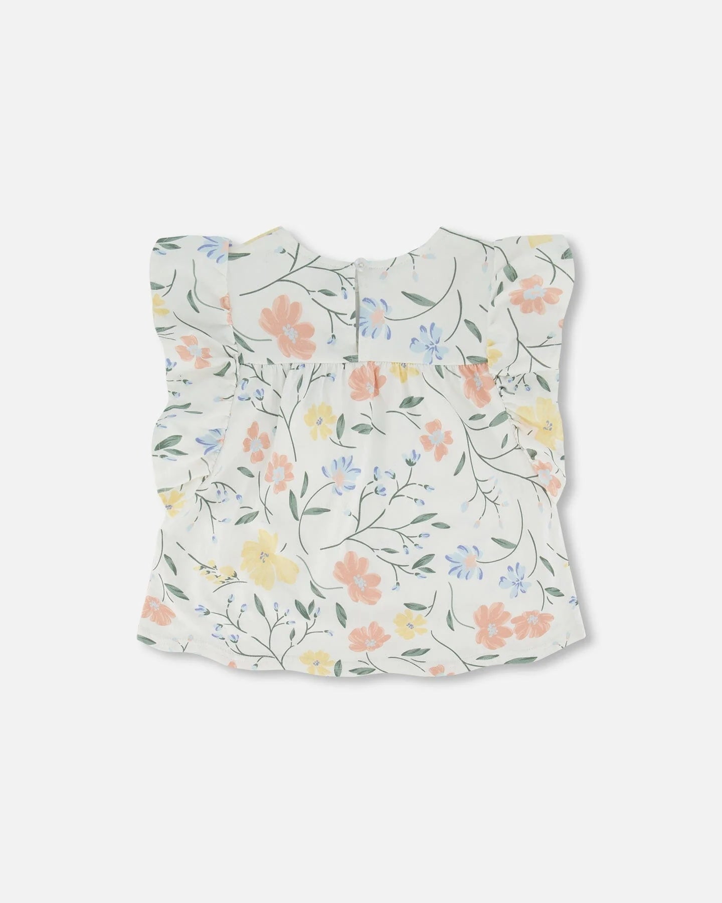 Off White Flower Print Frill Jersey Top