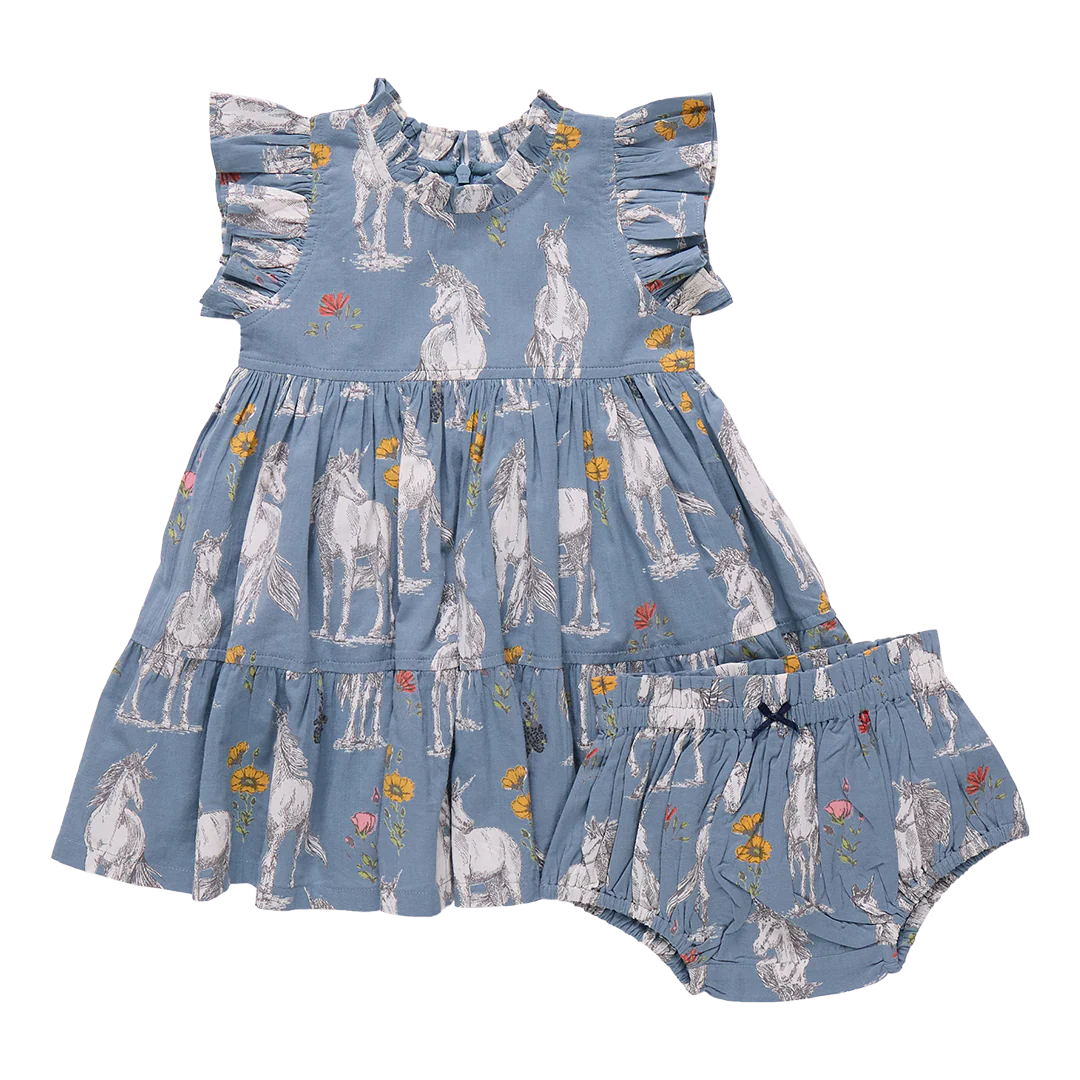 Jennifer Dress Set Blue Unicorn Field