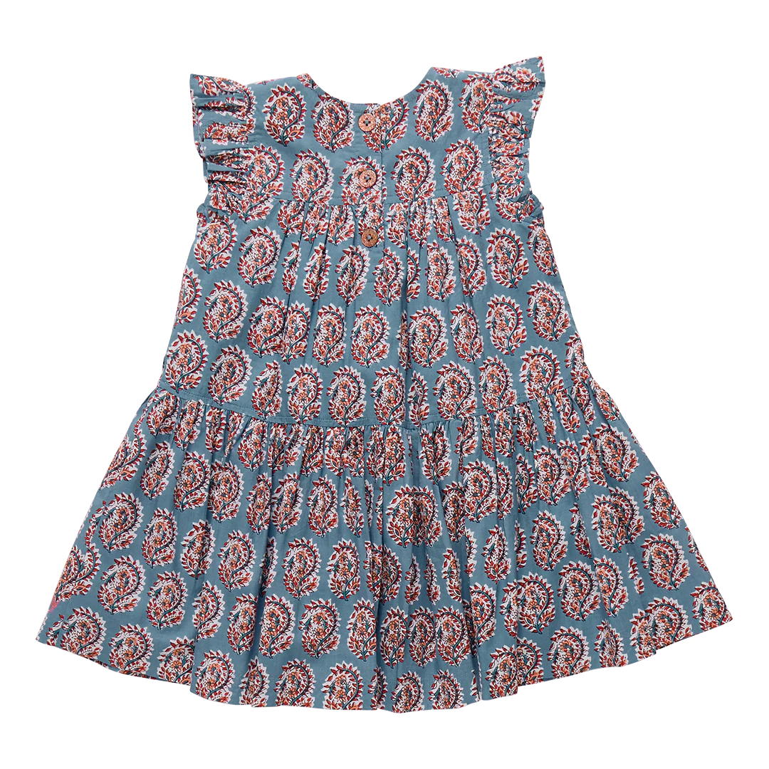 Fiona Ruffle Dress Blue Paisley