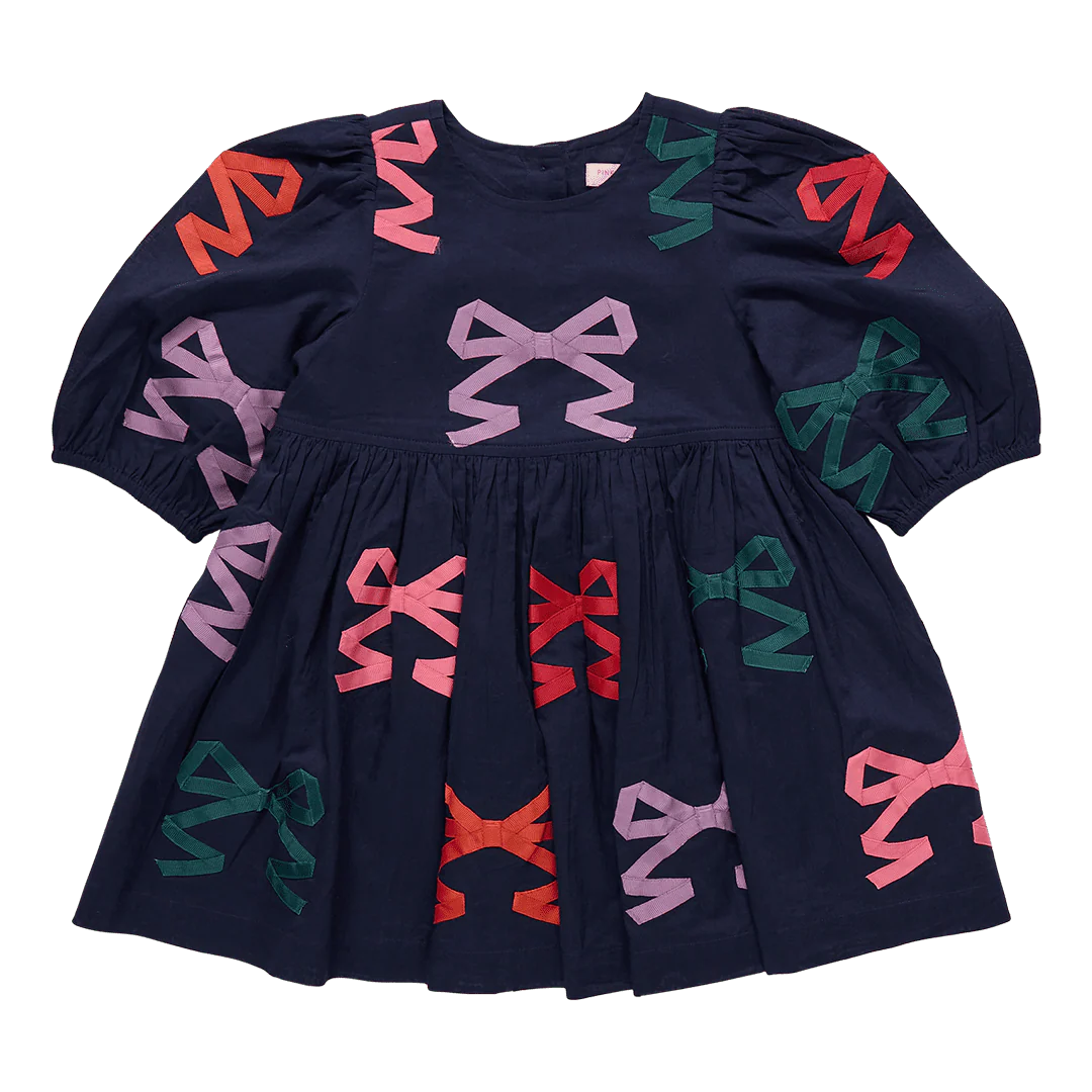 Navy Brooke Dress Multi Bow Applique