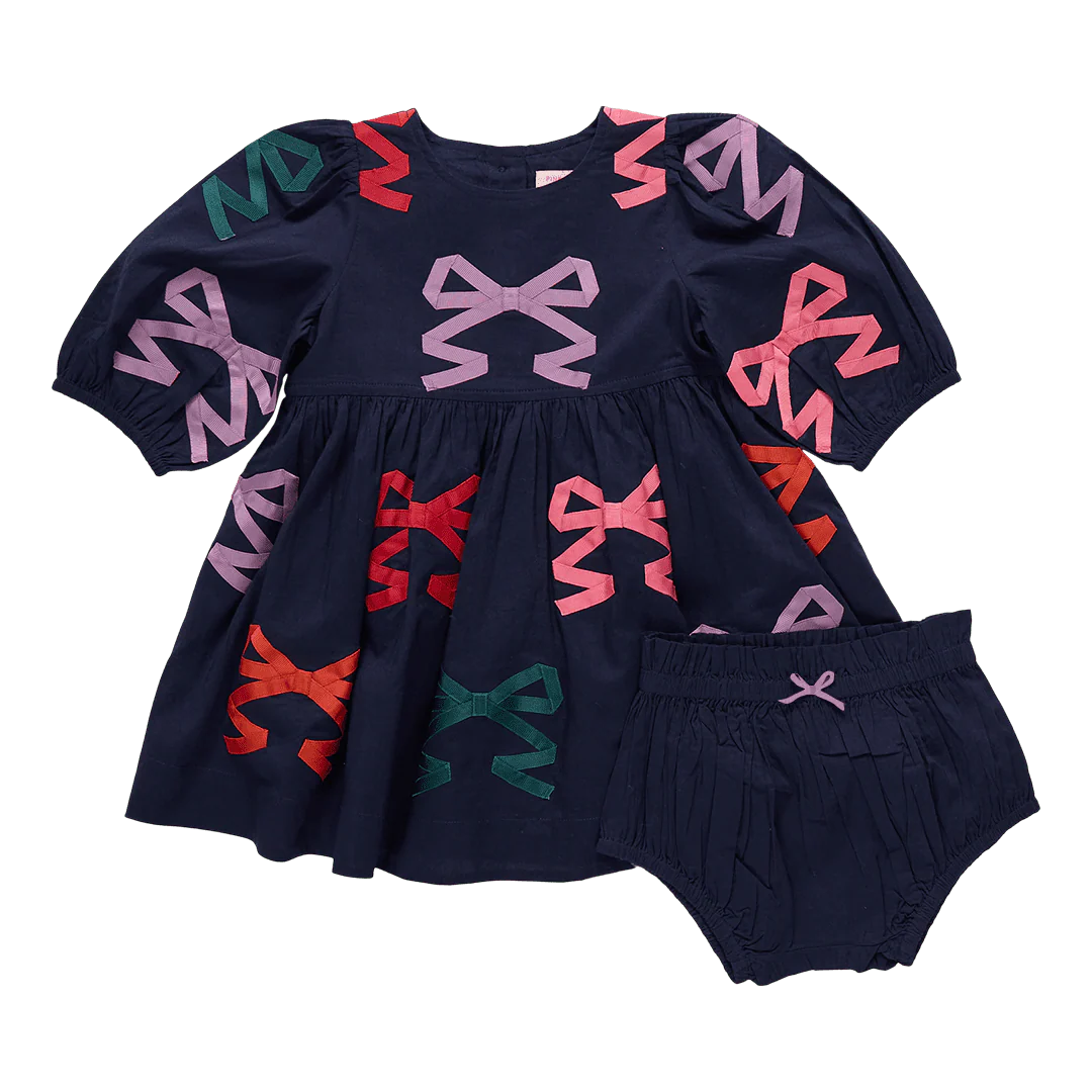 Navy Brooke Dress Set Multi Bow Applique