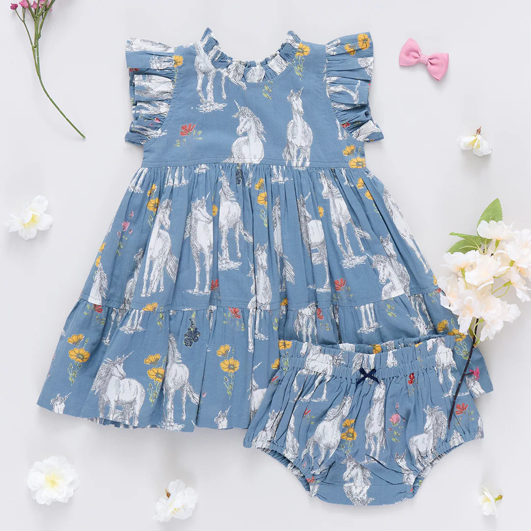 Jennifer Dress Set Blue Unicorn Field