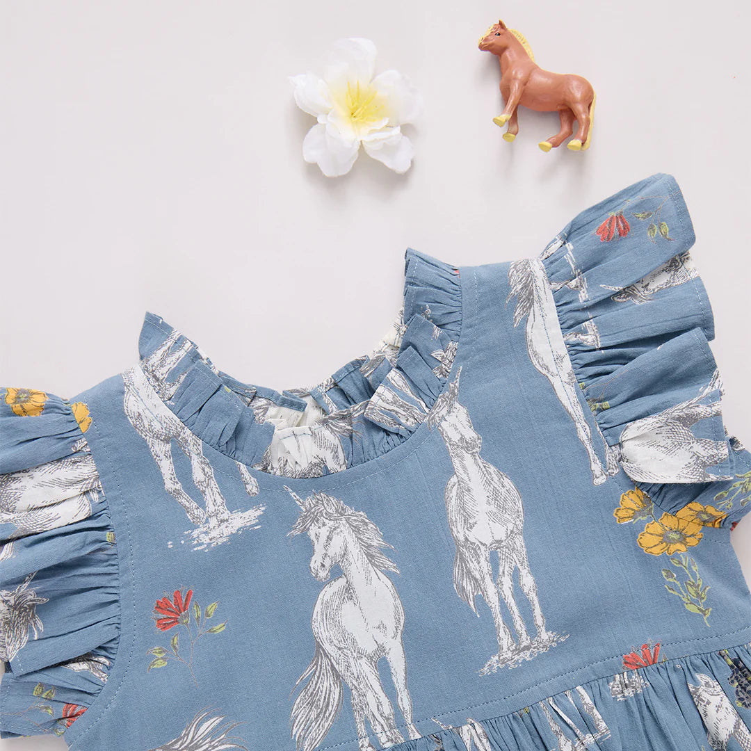 Jennifer Dress Set Blue Unicorn Field