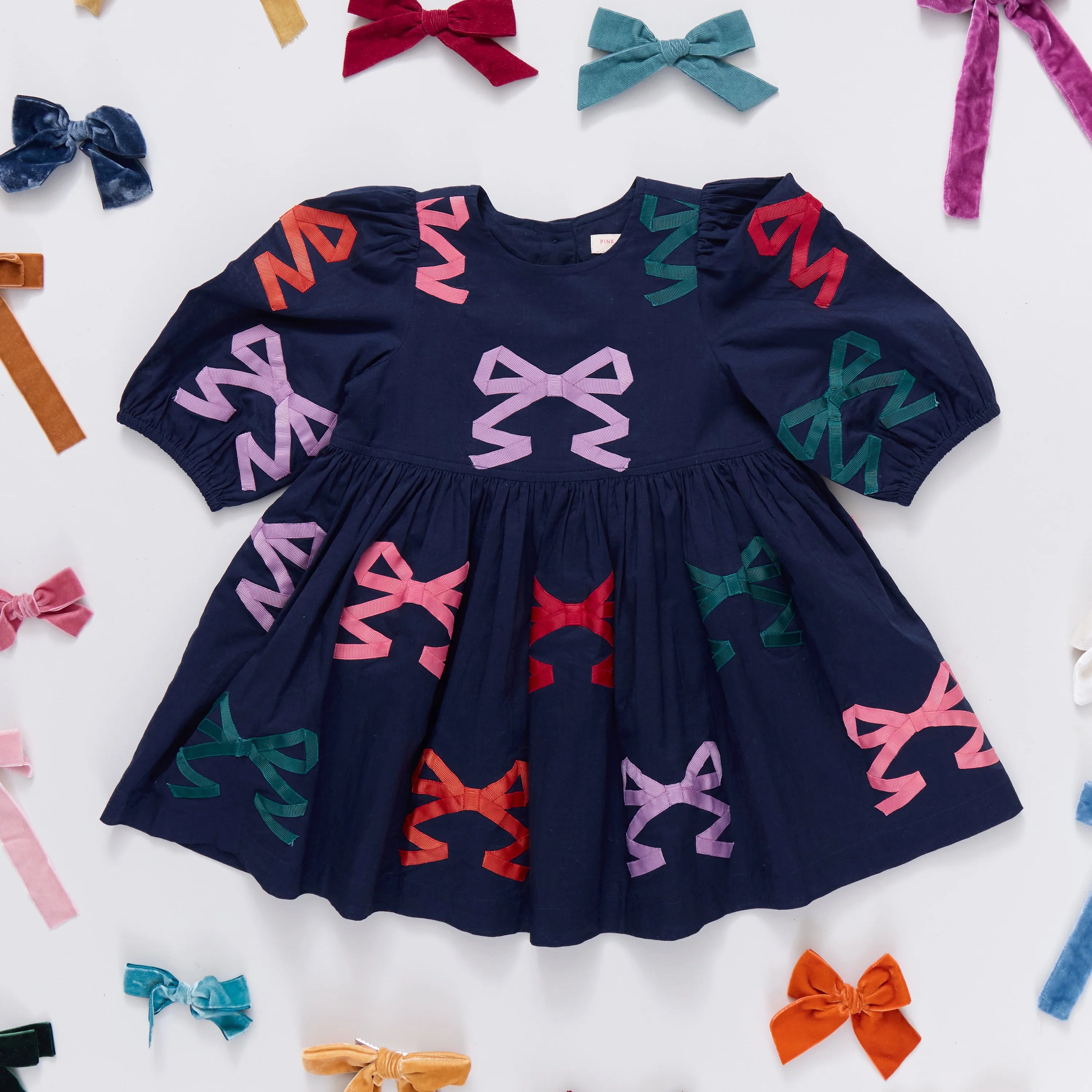 Navy Brooke Dress Multi Bow Applique