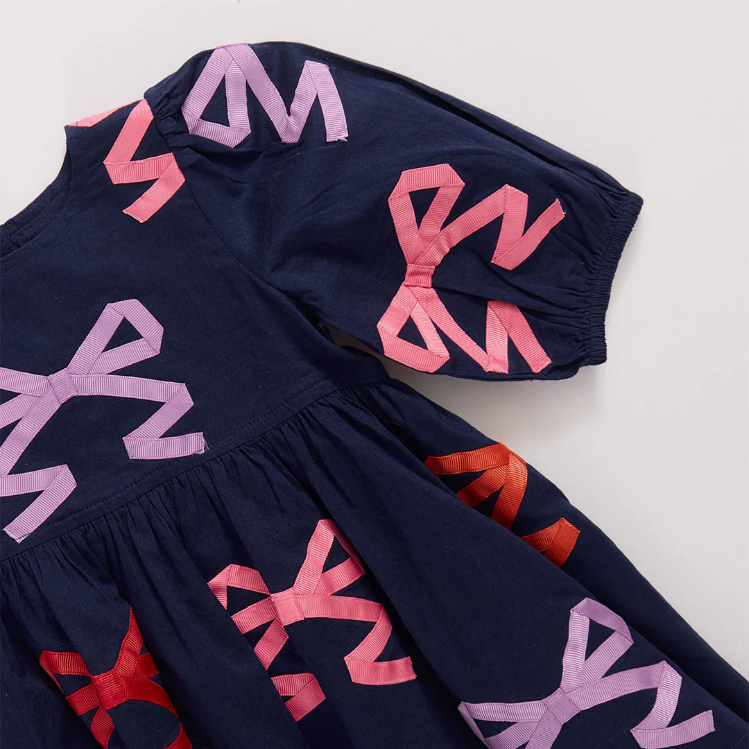 Navy Brooke Dress Multi Bow Applique