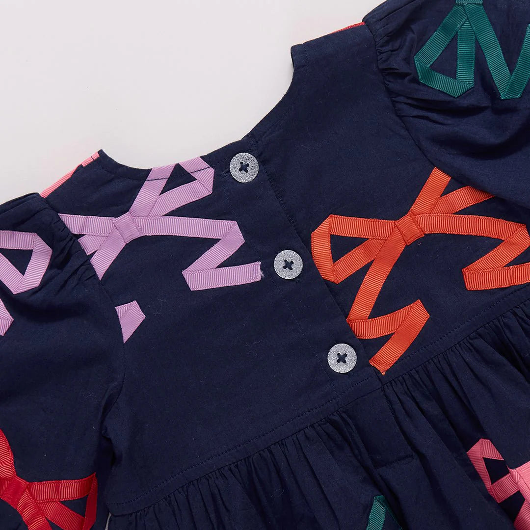 Navy Brooke Dress Multi Bow Applique