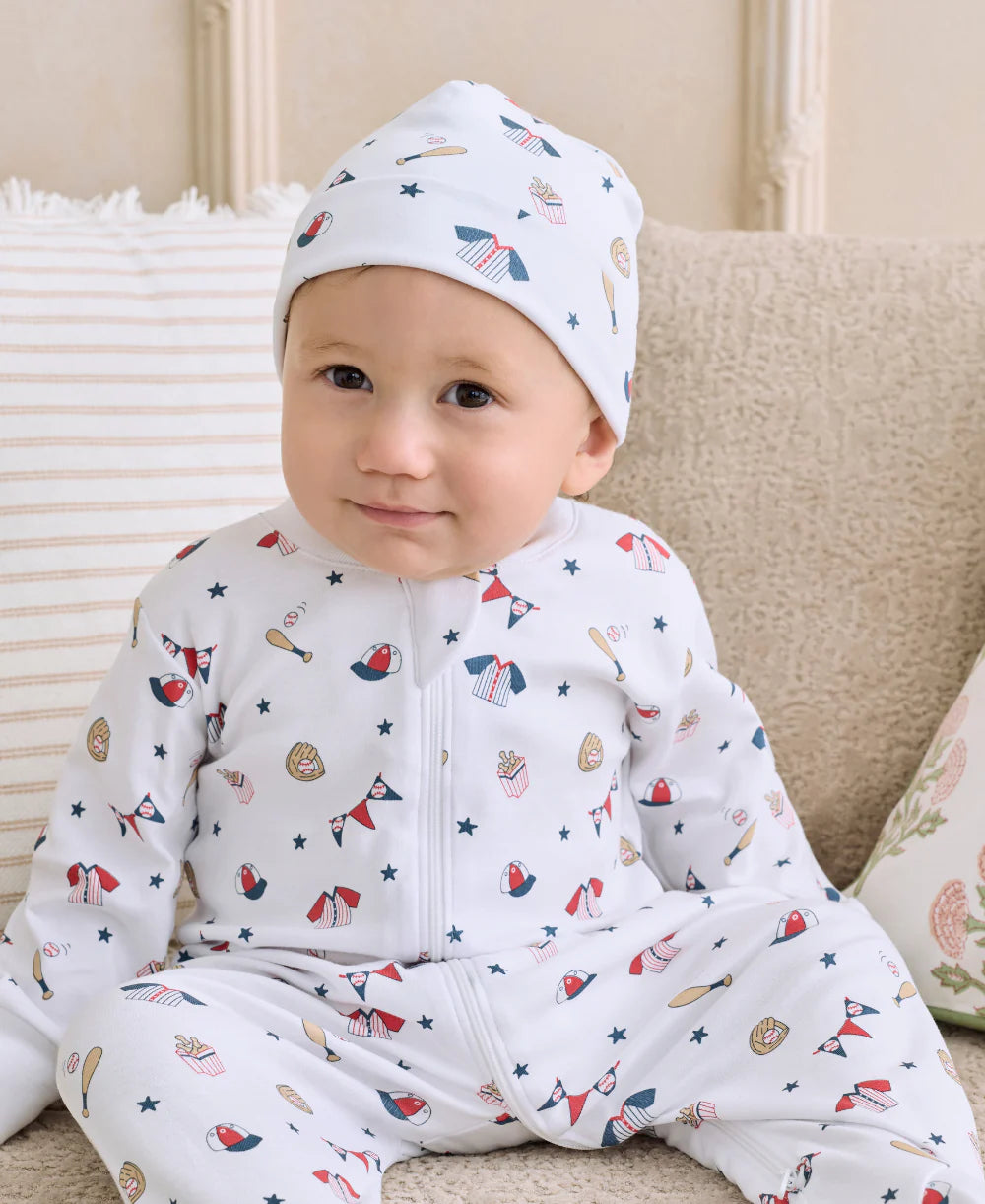 White Fly Ball Print Zip Footie