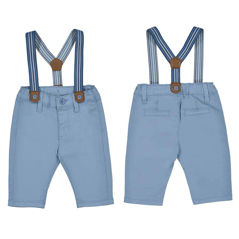 Light Blue Twill Pants w Striped Suspenders