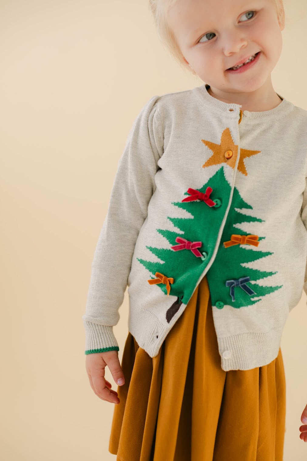 Oatmeal Heather Christmas Tree Cardigan