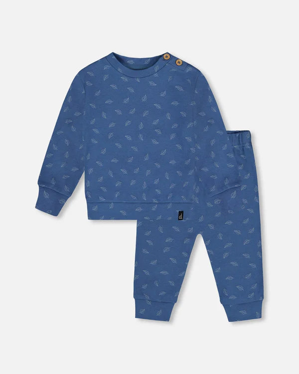 Small Leaves on Blue Organic Pant Set