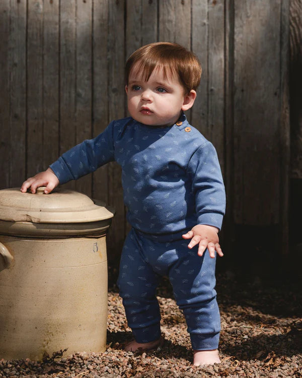 Small Leaves on Blue Organic Pant Set