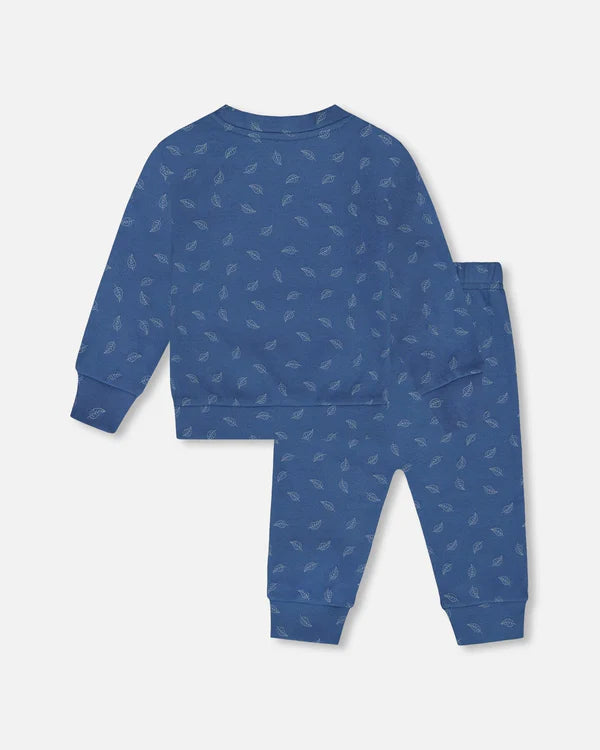 Small Leaves on Blue Organic Pant Set