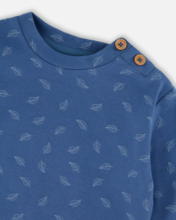 Small Leaves on Blue Organic Pant Set