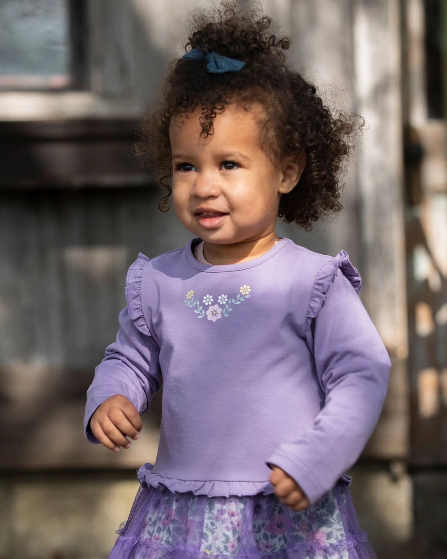 Dusk Lilac LS Floral Tulle Skirt Dress