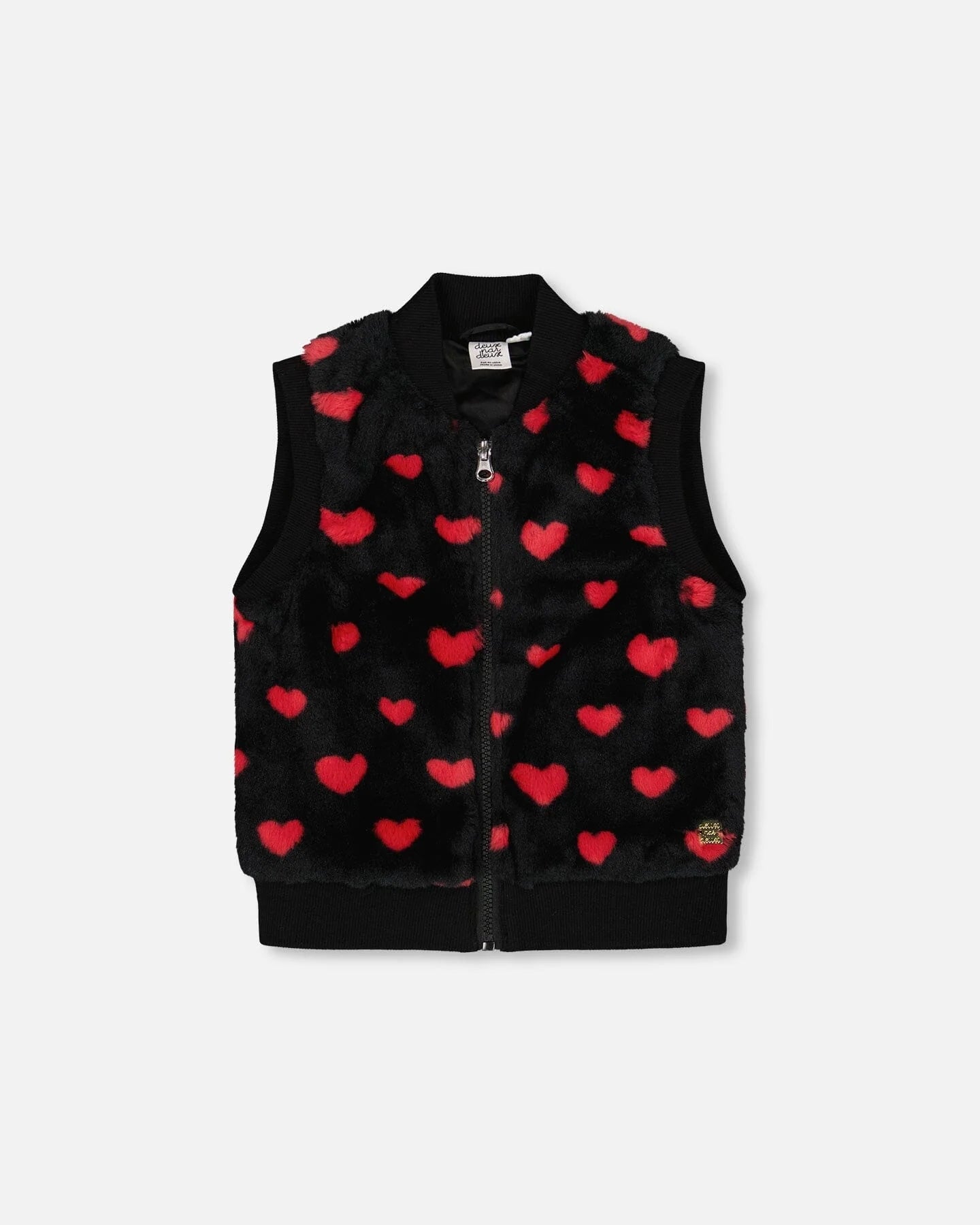 Black Faux Fur Vest w Red Hearts