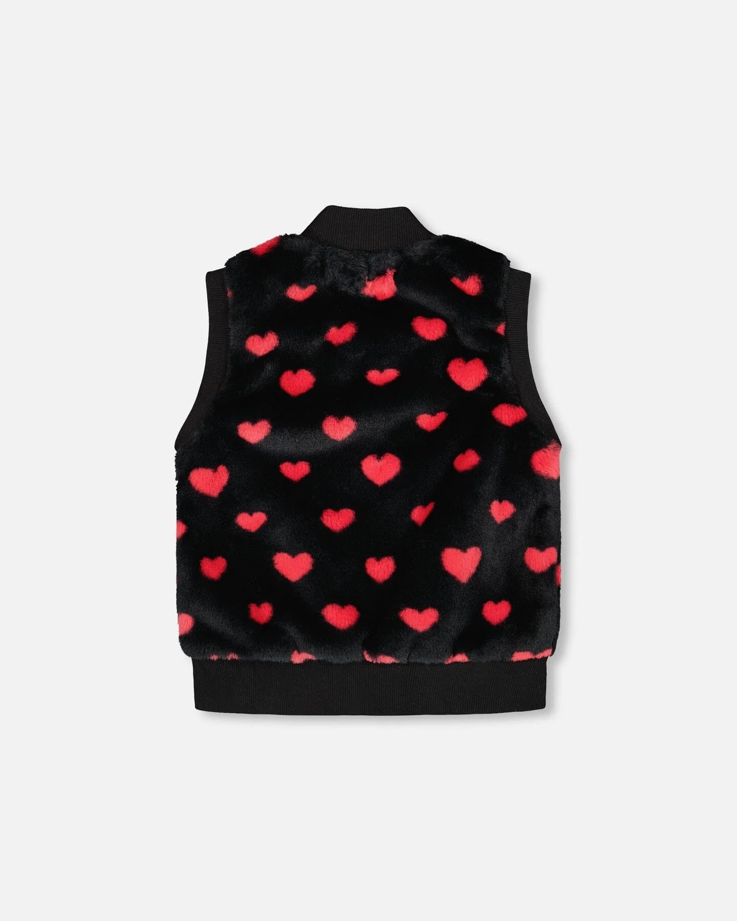 Black Faux Fur Vest w Red Hearts