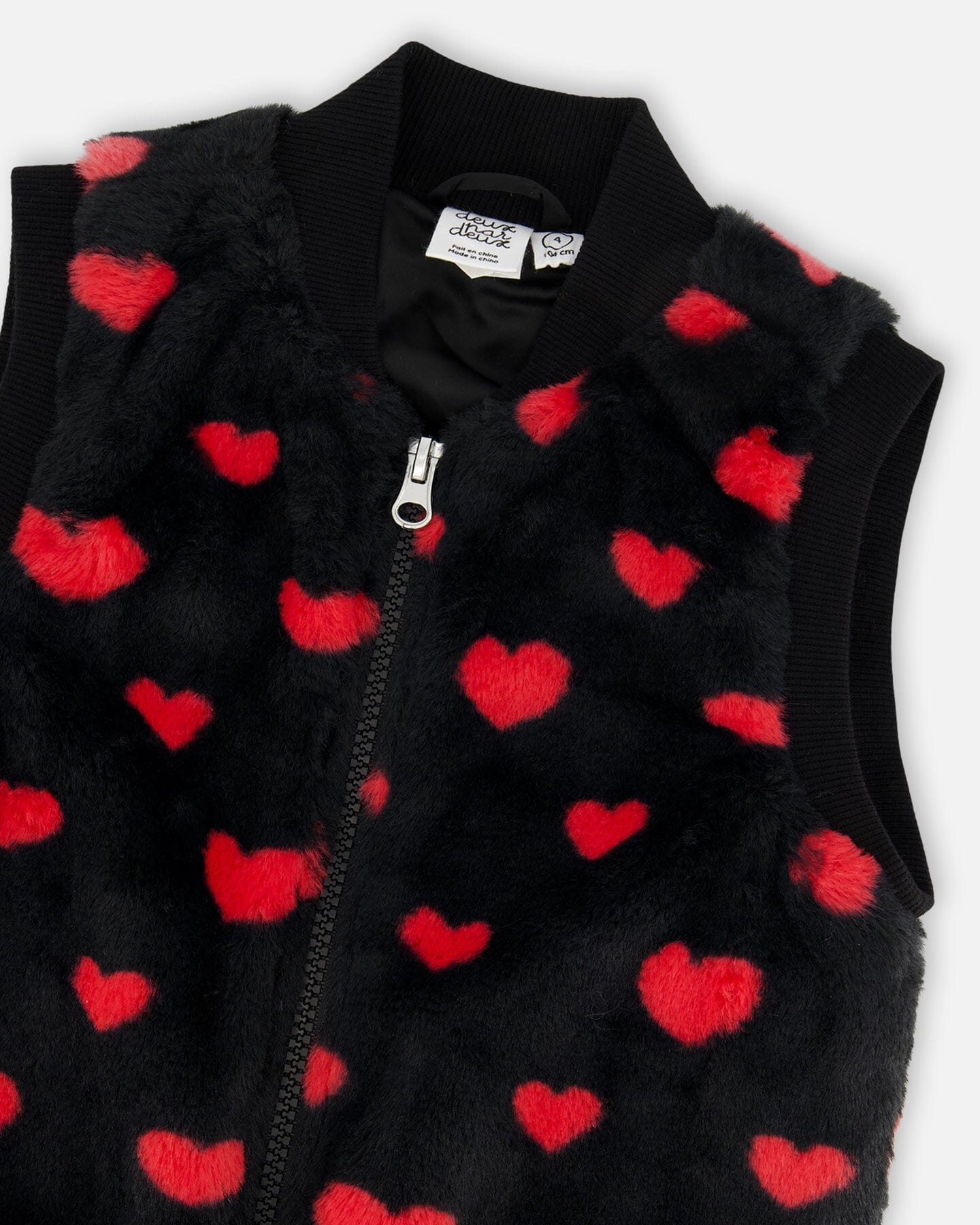 Black Faux Fur Vest w Red Hearts