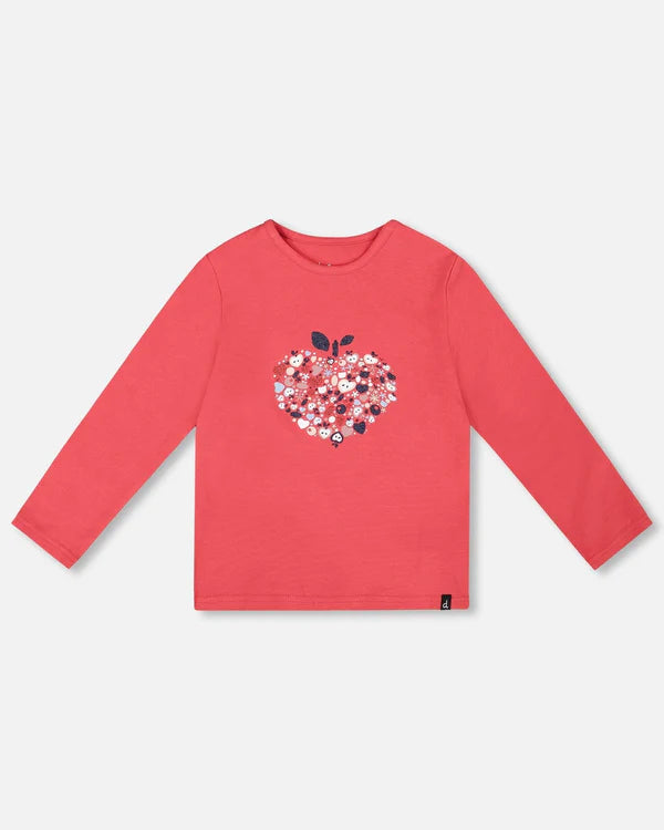 Cardinal Red Apple Heart Print LS Tee