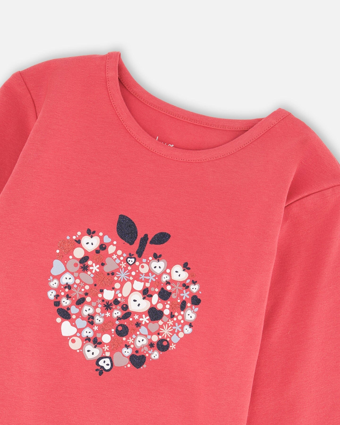 Cardinal Red Apple Heart Print LS Tee