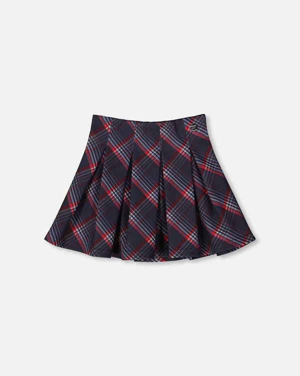 Navy Red Plaid Pleated Milano Skirt