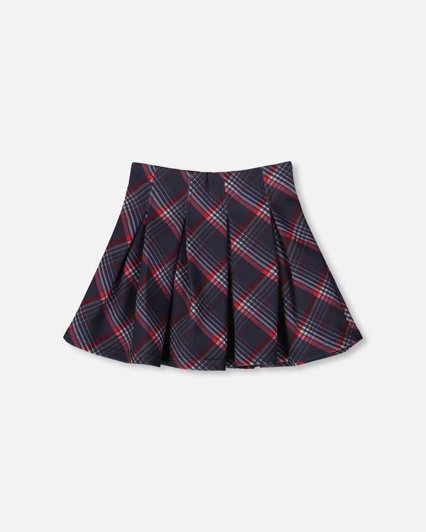 Navy Red Plaid Pleated Milano Skirt