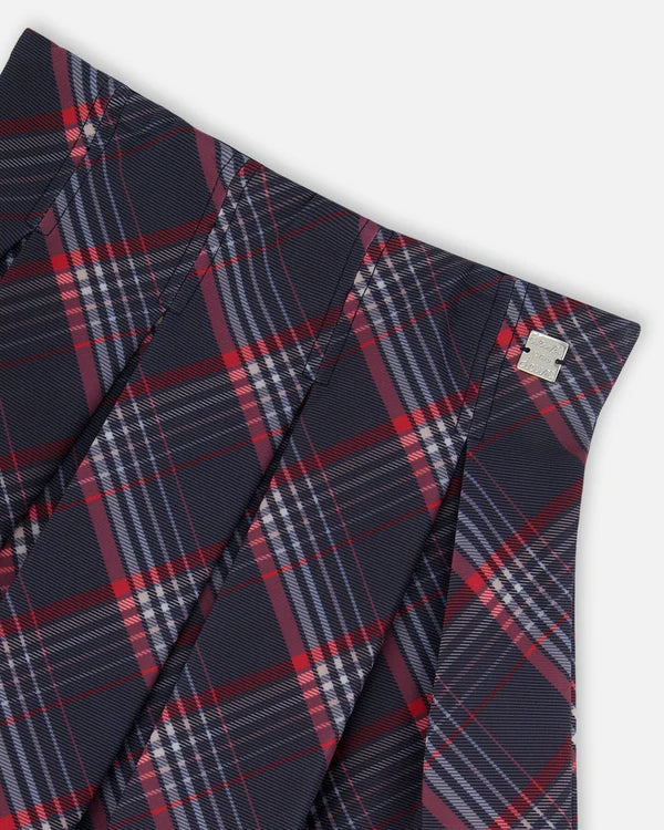 Navy Red Plaid Pleated Milano Skirt