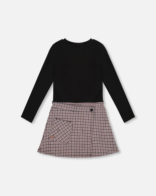 Black Top Mauve Houndstooth Dress