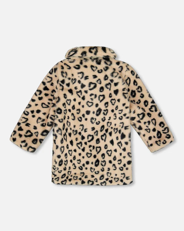 Caramel Animal Print Faux Fur Long Coat