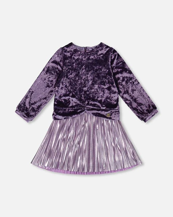 Dusk Lilac LS Velour Pleated Jersey Dress