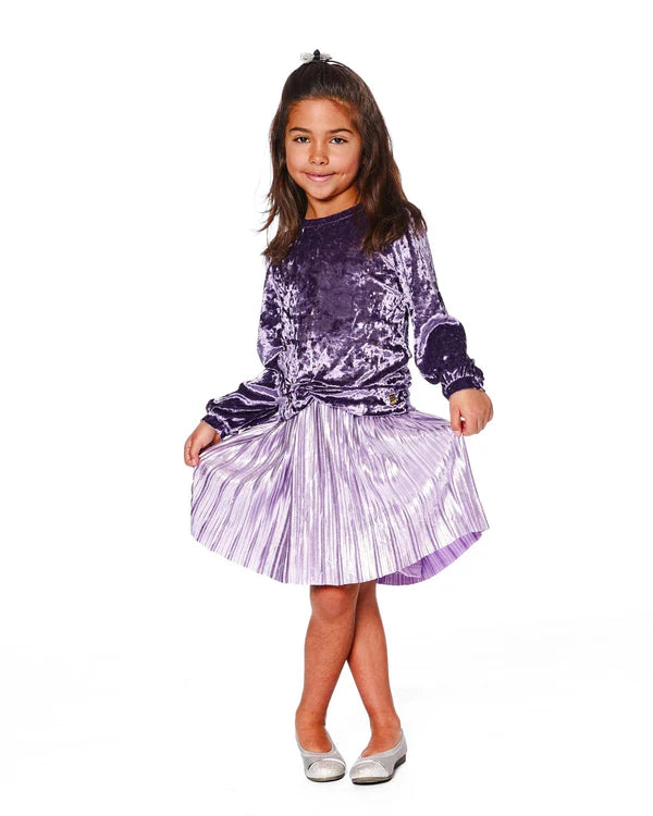 Dusk Lilac LS Velour Pleated Jersey Dress
