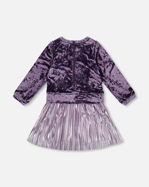 Dusk Lilac LS Velour Pleated Jersey Dress