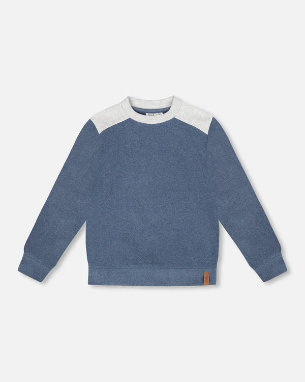 Blue Brushed Jersey Elbow Patch Sweatshirt
