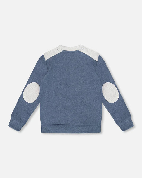 Blue Brushed Jersey Elbow Patch Sweatshirt