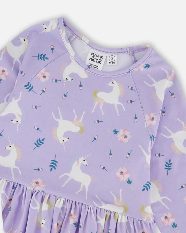 Lilac Unicorn Flowers Print Pocket Dress