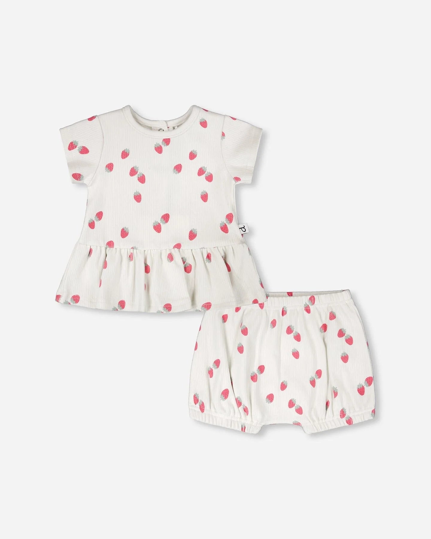 Printed Strawberries Ribbed Top & Short Set