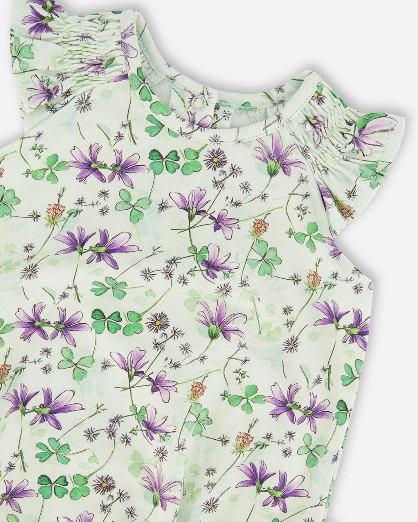 Green Clover Flowers Jersey Romper
