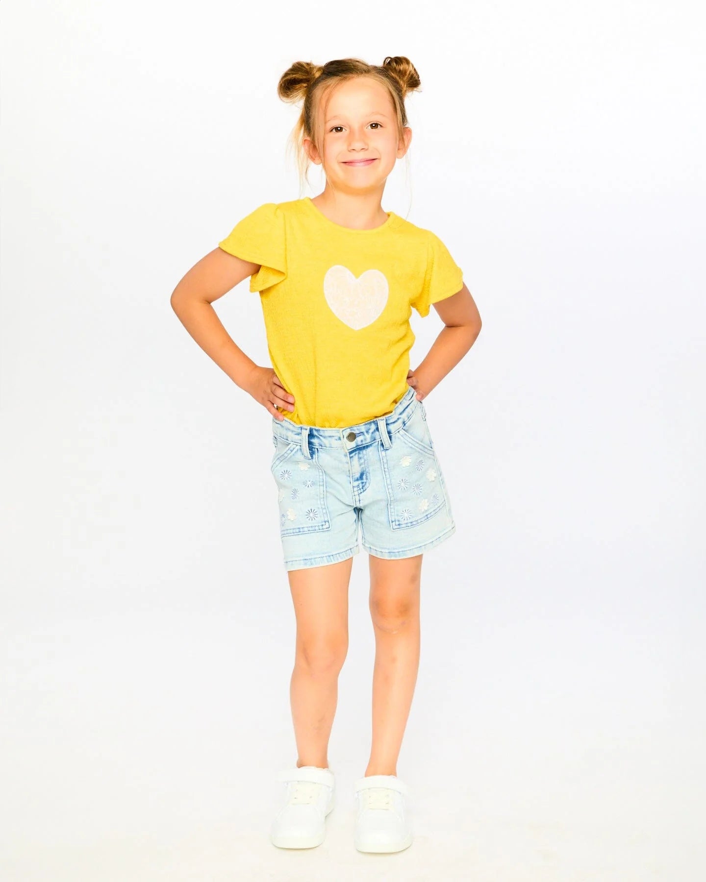 Light Blue Emb Flower Pocket Denim Shorts
