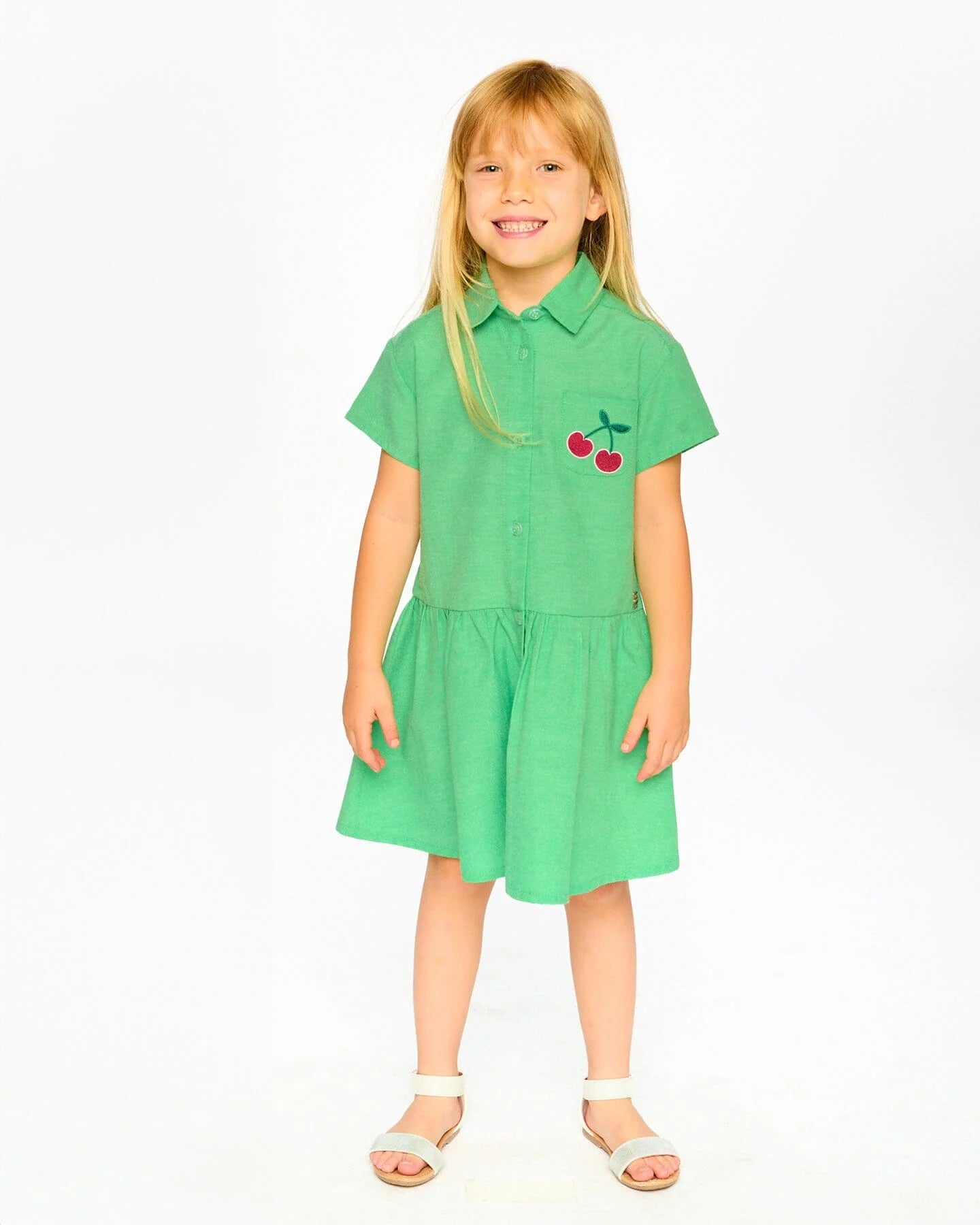 Golf Green Cherry Emb SS Collar Shirt Dress