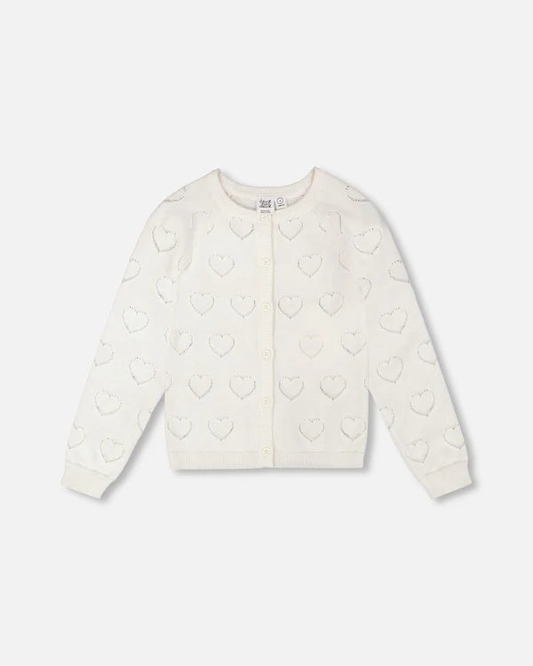 Off White Pointelle Knit Button Cardigan