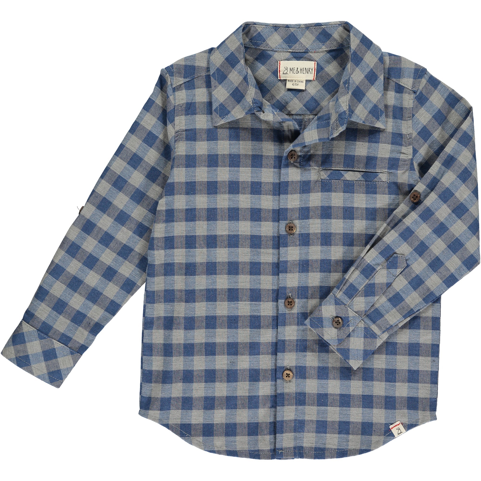 M&H Grey/Blue Plaid Woven Button Up Shirt