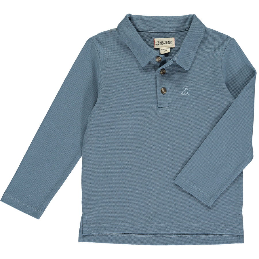 M&H Blue Pique LS Spencer Polo Shirt