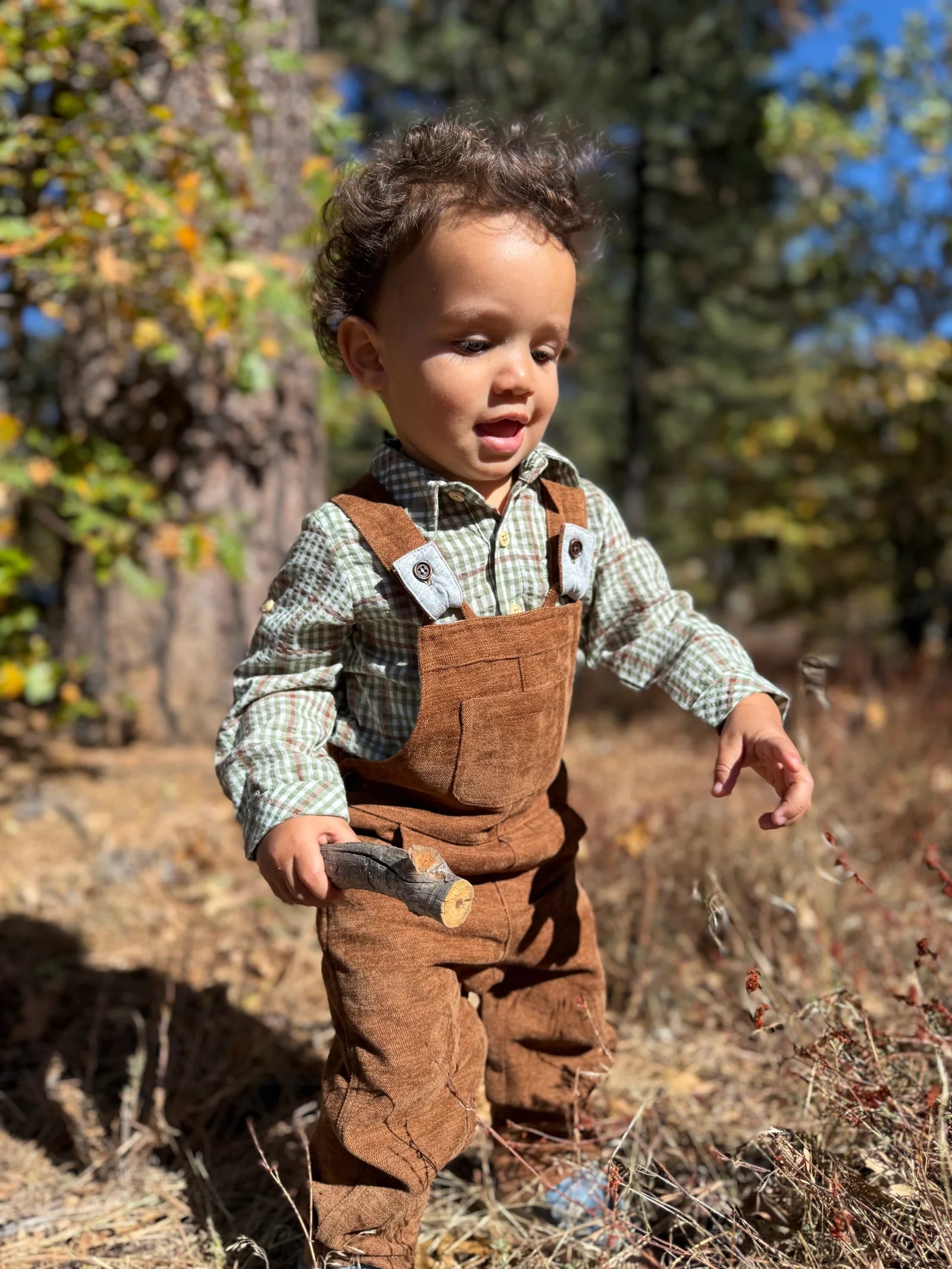 Brown Moleskin Woven Overalls