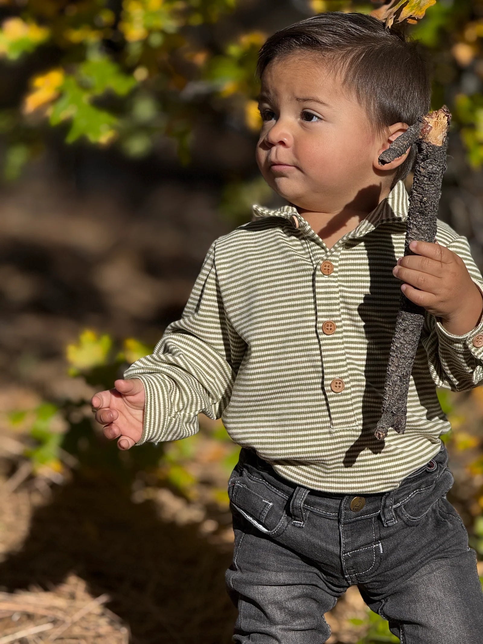 Sage and Cream Ribbed Stripe Polo Onesie