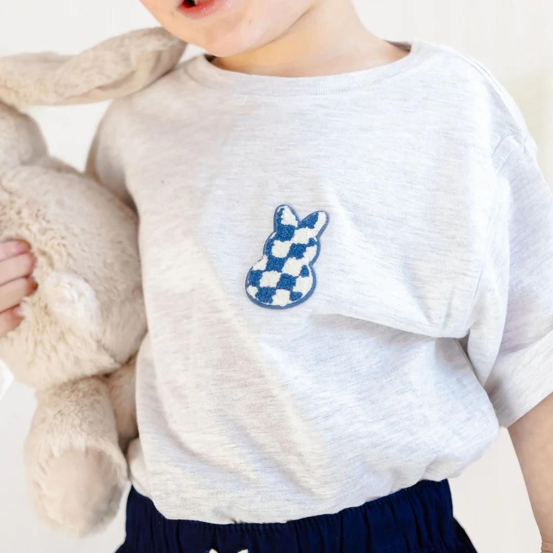 Checkered Bunny Patch Easter Short Sleeve T-Shirt
